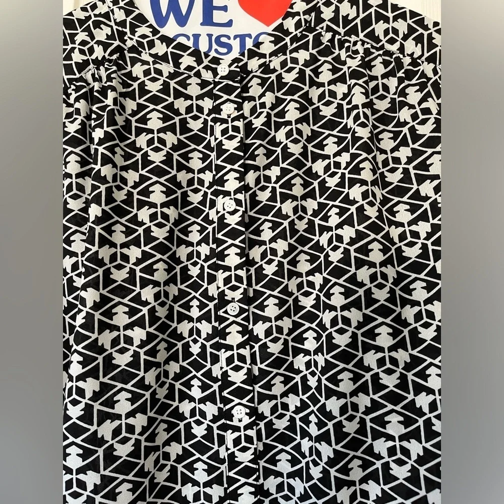J. Crew size XS black and white sheer 5 button popover blouse
